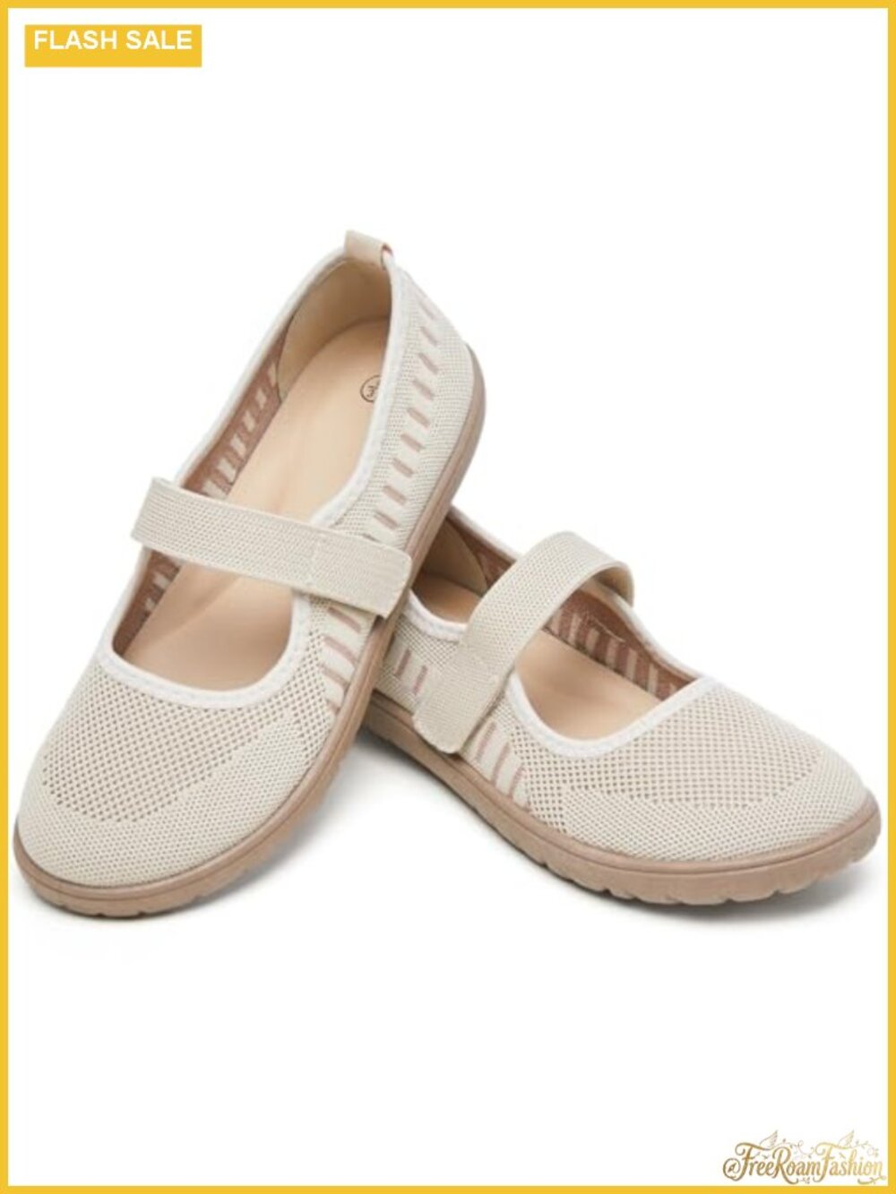 Wide Toe Box Knit Mary Jane Flats for Women - Slip Resistant Comfortable